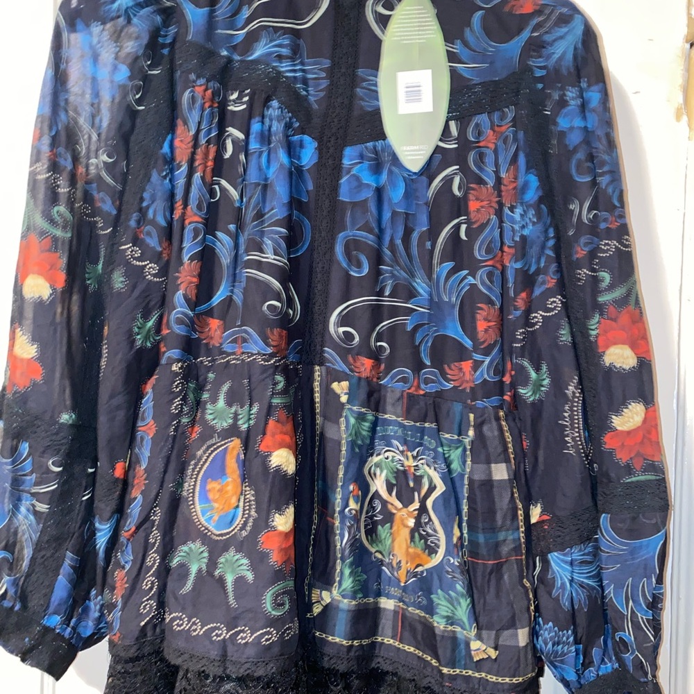 NWT FARM Rio Long Sleeve Arabesque Scarves Navy Blue Maxi Dress Sz XL - Picture 6 of 9
